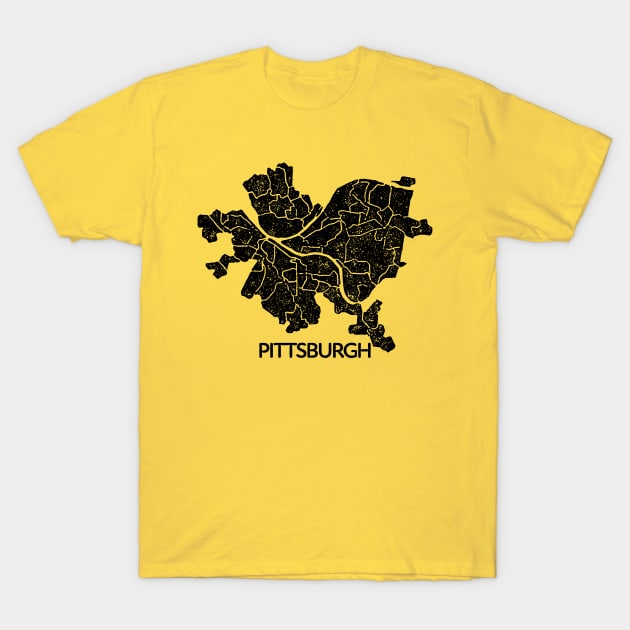 Pittsburgh Neighborhoods Map Simple Distressed T-Shirt by ObiPatricKenobi